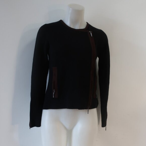 Womens Raffi Black Brown Pure Cashmere Asymmetric Full Zip Cardigan Jacket S - Picture 8 of 16